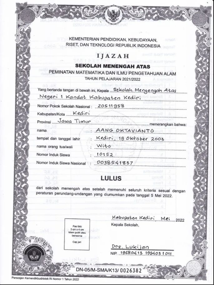 Contoh Scan Ijazah Terakhir